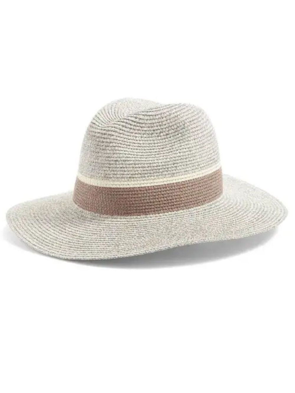 Halogen OS Panama Adjustable Fit Gray Tan Ivory Sun Beach Rollable Packable Hat